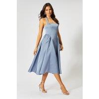 MissPap Women's Satin Halterneck Midi Bridesmaid Dress in Slate Blue | Size: 10