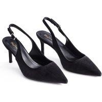 MODISHION Women's Pointed Toe Slingback Kitten Heels in Black | Size: 7