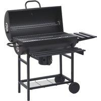 Berkfield Home Barrel Grill with Wheels & Shelves Black Steel 115x85x95 cm | Size: 115 x 85 x 95 cm