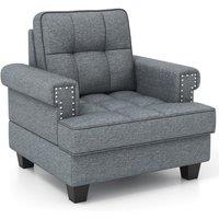 Costway Modern Accent Armchair Tufted Upholstered Linen Club Chair with Extra Pillow in Grey