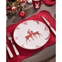 Dibor Set of 6 Cranberry Red Stag Christmas Dinner Plates Festive Table Set Dia27cm | Size: 6 Pack