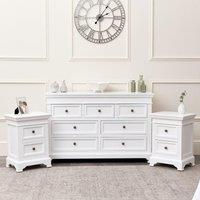 Melody Maison Large White 7 Drawer Chest Of Drawers & Pair Of Bedside Tables - Daventry White Range