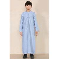 Thobez Boy's Thobe Emirati Islamic Clothing String Tassel in Blue | Size: 13-14 Years