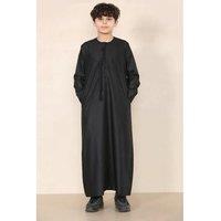 Thobez Boy's Thobe Emirati Islamic Clothing String Tassel in Black | Size: 10-11 Years
