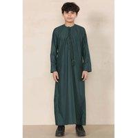 Thobez Boy's Thobe Emirati Islamic Clothing String Tassel in Olive | Size: 7-8 Years