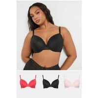 Yours Women's 3 Pack Leopard Padded Bras in Black | Size: 44D