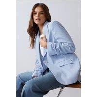 M&Co Women's Stripe Seersucker Blazer in Blue | Size: 16