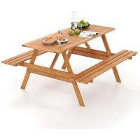 Gymax Outdoor Table Set Patio Picnic Wood Dining Table With 2 Built-in Benches in Natural