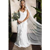 Oasis Women's Flutter Sleeve Ruffle Detail Chiffon Maxi Wedding Dress in Ivory | Size: 10