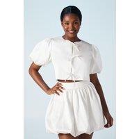 Oasis Women's Puff Sleeve Bow Detail Bridal Jacket in Ivory | Size: 12