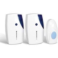 mysmartbuy Battery Powered Wireless Doorbell & 2 Receivers with 100m Range, LED Indicator & 36 Melodies - White & Blue Cordless Door Chime
