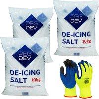 Pegdev 30kg Premium White De-Icing Rock Salt with Pair of Thermal Work Gloves