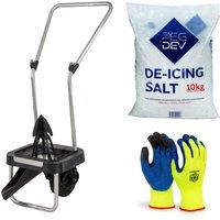 Pegdev 10kg White De-Icing Salt with Oscillating Spreader & Latex Gloves Kit