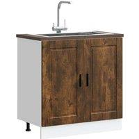 Berkfield Home Sink Base Cabinet Porto Smoked Oak 80x46x81.5 cm Engineered Wood in Brown | Size: 80x46x81.5 cm