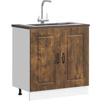 Berkfield Home Sink Base Cabinet Kalmar Smoked Oak 80x46x81.5 cm Engineered Wood in Brown