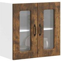 Berkfield Home Kitchen Wall Cabinet with Glass Door Kalmar Smoked Oak Engineered Wood in Brown