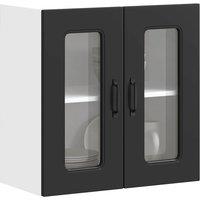 Kitchen Wall Cabinet with Glass Door Kalmar Black Engineered Wood