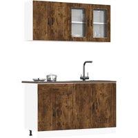 Berkfield Home 4 Piece Kitchen Cabinet Set Kalmar Smoked Oak Engineered Wood in Brown
