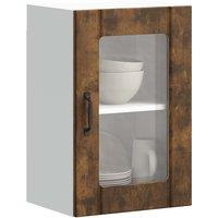 Berkfield Home Kitchen Wall Cabinet with Glass Door Lucca Smoked Oak in Brown