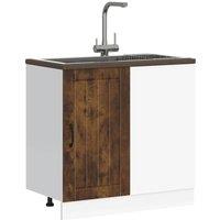 Berkfield Home Sink Base Cabinet Lucca Smoked Oak Engineered Wood in Brown