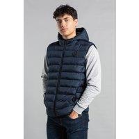 Tokyo Laundry Men's Padded Hooded Gilet with Full Zip in Navy | Size: Large