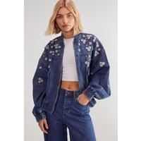NastyGal Women's Embellished Flower Applique Jacket in Authentic Denim | Size: 12