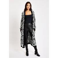 Liquorish Women's Mono Zebra & Animal Pattern Longline Cardigan | Size: Large