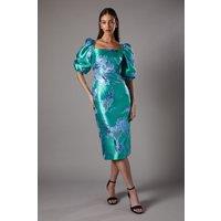 Bubble Sleeve Jacquard Dress