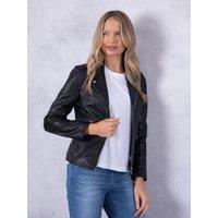 Lakeland Leather Women's 'Newland' Centre Zip Leather Biker Jacket in Black | Size: 14