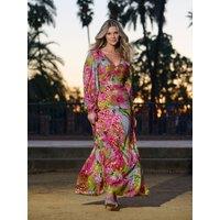 Finding Friday Women's Metallic Printed Balloon Sleeve Maxi Dress | Size: 10