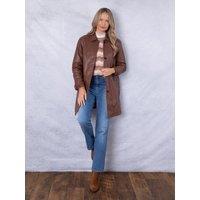 Lakeland Leather Women's 'Marton' Longline Button Down Leather Coat in Brown | Size: 20