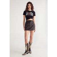 NastyGal Women's Lace Back Faux Leather Mini Skirt in Black | Size: 6