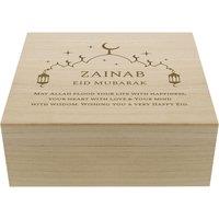 Personalised Memento Company Personalised Eid & Ramadan Large Wooden Keepsake Box in Light Brown