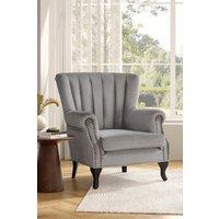 Old-fashion Velvet Grey Wing Back Armchair with Studs