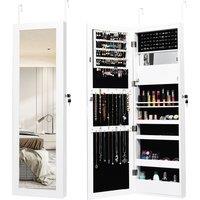 Costway Wall mounted Jewelry Storage Cabinet Door Hanging Jewelry Armoire with Full Mirror in White