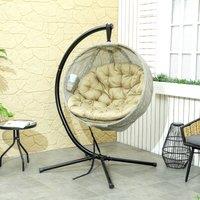 OUTSUNNY Hanging Egg Chair Outdoor Indoor Swing Chair, Folding Basket, Khaki