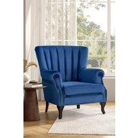 Old-fashion Velvet Blue Wing Back Armchair with Studs