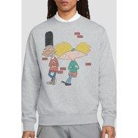 Hey Arnold Arnold & Gerald Leaning Crew Sweatshirt, Athletic Heather in Light Grey | Size: XL