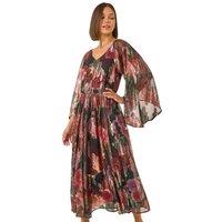 Floral Print Shimmer Midi Dress