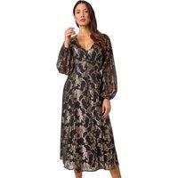 Roman Women's Shimmer Jacquard Midi Dress in Black | Size: 12