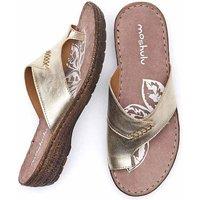 Moshulu Women's 'Seville Metallic' Toe-Loop Comfort Sandals in Metallic Gold | Size: 6
