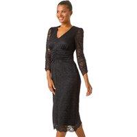 Roman Women's Corded Lace Midi Dress in Black | Size: 10