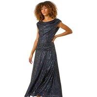 Roman Women's Sequin Cowl Neck Maxi Stretch Dress in Purple | Size: 10