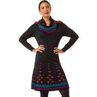 Roman Women's 2 in 1 Nordic Print Scarf Neck Knitted Dress in Black | Size: 18