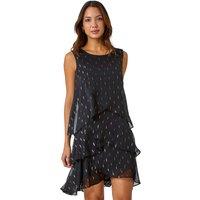 Shimmer Foil Print Tiered Dress