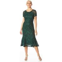 Roman Women's Metallic Lace Sequin Midi Dress in Green | Size: 8