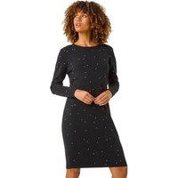 Roman Women's Hotfix Embellished Knitted Dress in Black | Size: 20