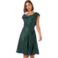 Sequin Cowl Neck Stretch Midi Dress