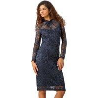 Glitter Lace Twist Neck Stretch Dress