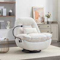 Artemis Home Fallon Boucle Fabric Swivel Based Recliner Chair Phone Holder in Cream